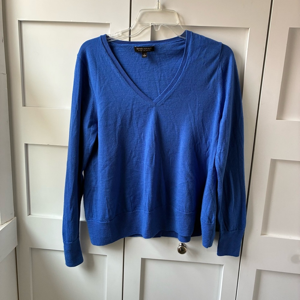 Banana Republic Lightweight Extra Fine Merino Wool Blue Sweater Size Large